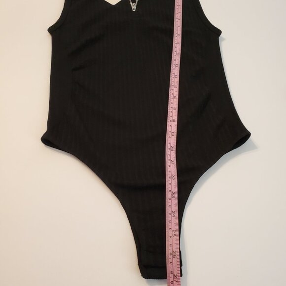 Women Sleeveless Knit Bodysuit Black Color 1/4 Zip up front closure. Mock Neck. - Picture 11 of 12